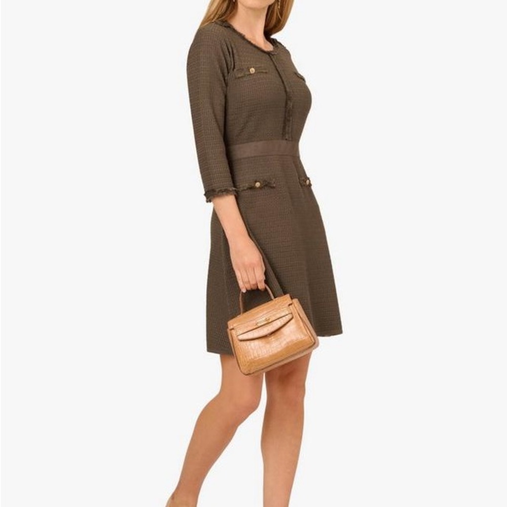 NWT Adrianna Papell Dress Women Waffle Knit Three Quarter Sleeve Fatigue, size M - Picture 2 of 11